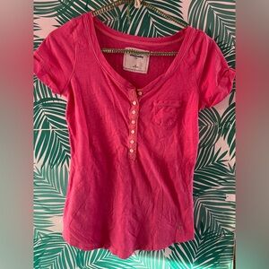 Abercrombie & Fitch kids classic Henley short sleeve top button down xl pink y2k